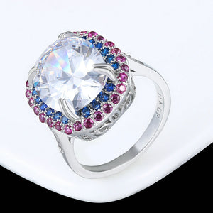 Princess Cut Multicolor CZ Silver Wedding Ring DZR004