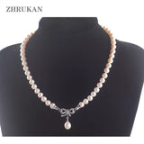 Freshwater Pearl Choker Necklace 8-9mm Round Natural Pearl Jewelry