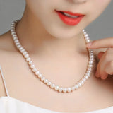 Freshwater Pearl Necklace 8-9mm Round 925 Silver Choker Jewelry