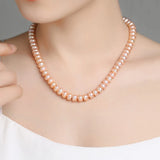 Freshwater Pearl Necklace 8-9mm Round 925 Silver Choker Jewelry