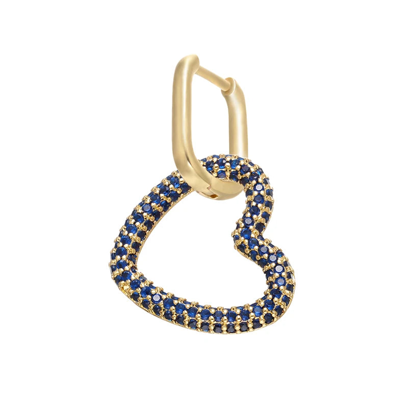Heart Star Crystal Hoop Earring for Women Brass CZ Rectangle Ve151