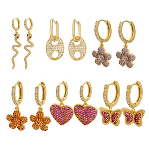 CZ Crystal Hoop Earrings with Charms VE260
