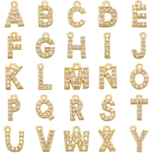 Brass CZ Crystal 26 Letter Charms Pendants for Earrings VD545