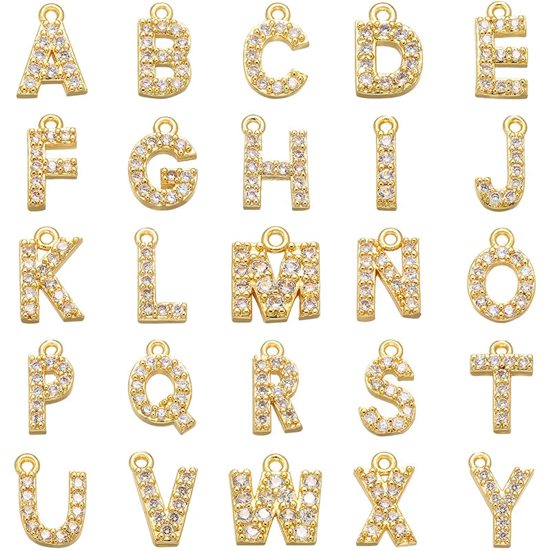Brass CZ Crystal 26 Letter Charms Pendants for Earrings VD545
