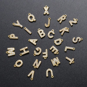 Brass CZ Crystal 26 Letter Charms Pendants for Earrings VD545
