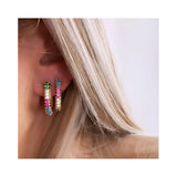 Geometric Rectangle Hoop Earrings Small CZ Stones Women Jewelry