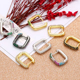 Geometric Rectangle Hoop Earrings Small CZ Stones Women Jewelry