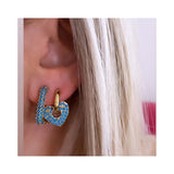 Geometric Rectangle Hoop Earrings Small CZ Stones Women Jewelry