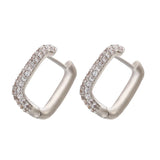 Geometric Rectangle Hoop Earrings Small CZ Stones Women Jewelry