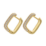 Geometric Rectangle Hoop Earrings Small CZ Stones Women Jewelry