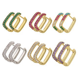 Geometric Rectangle Hoop Earrings Small CZ Stones Women Jewelry