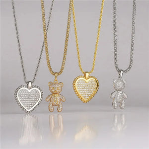 Bear Women Necklace Brass Heart Shape Pendants Necklace