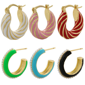 Enamel Pearl Hoop Earrings Beach Jewelry VE1122