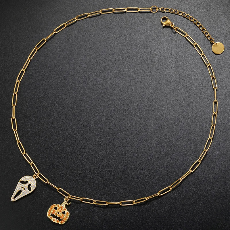 Halloween Necklace for Women with Pumpkin or Ghost Pendants