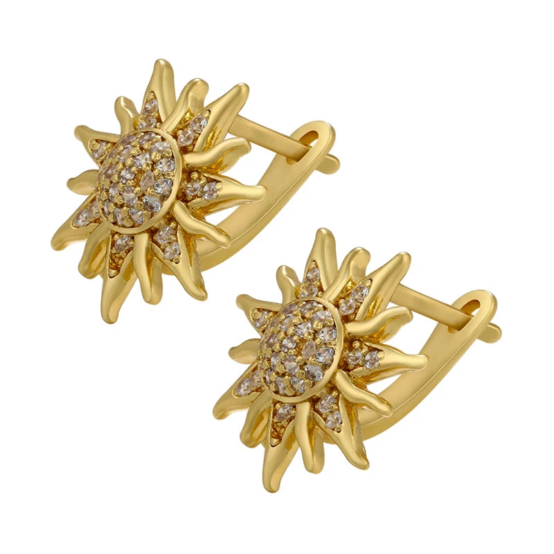 Mini CZ Crystal Sun Flower Stud Earrings for Women Party Jewelry