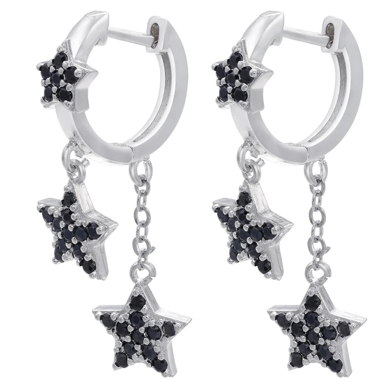 Silver Star Tassel Hoop Earrings Shining Jewelry