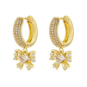 Pearl Heart Hoop Earrings CZ Women Huggie Sweet Bow Drop Earrings VE846