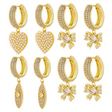 Pearl Heart Hoop Earrings CZ Women Huggie Sweet Bow Drop Earrings VE846