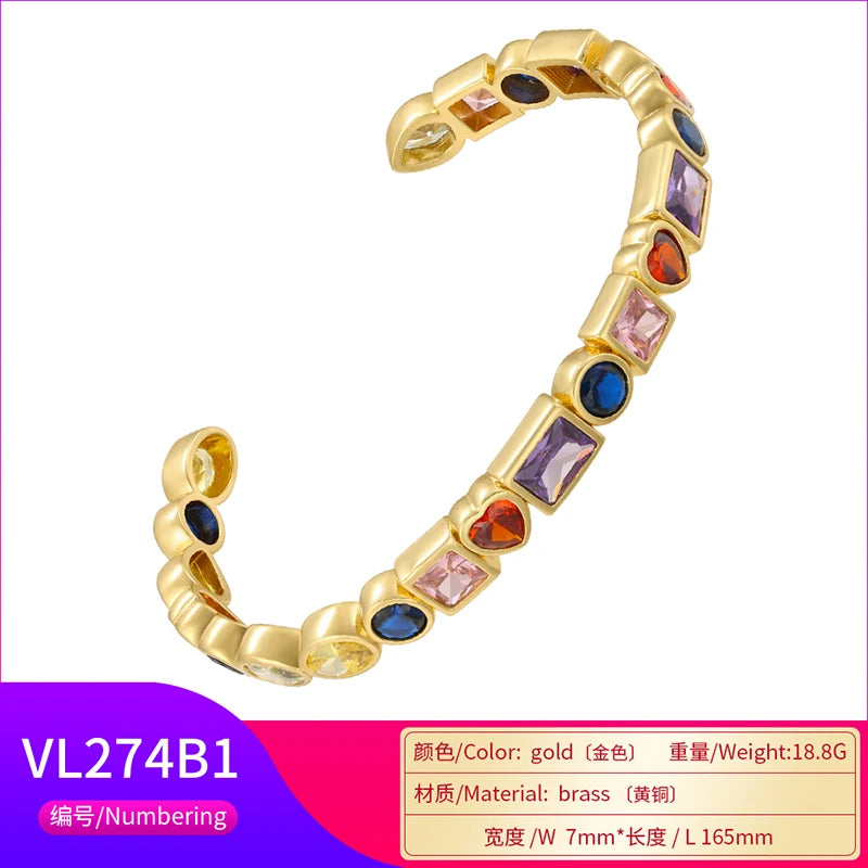 Colorful CZ Stones Women's Bracelet Adjustable Bangle VL274