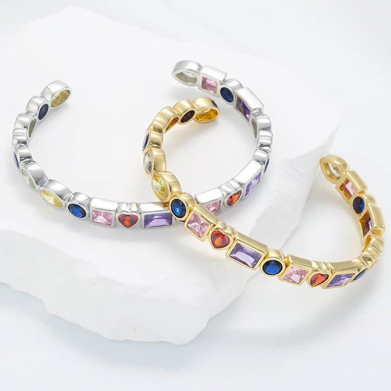 Colorful CZ Stones Women's Bracelet Adjustable Bangle VL274