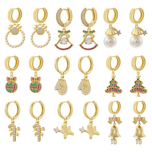 Christmas Tree Gingerbread Man Dangle Earrings Pearl Hat VE1003