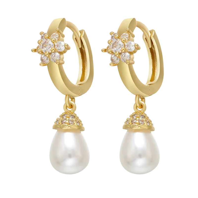 Small Hoop Earrings Pearl Women Jewelry VE288