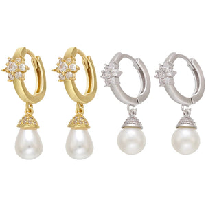 Small Hoop Earrings Pearl Women Jewelry VE288