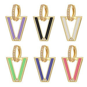 Geometric Triangle Hoop Earring Neon Drop CZ Jewelry