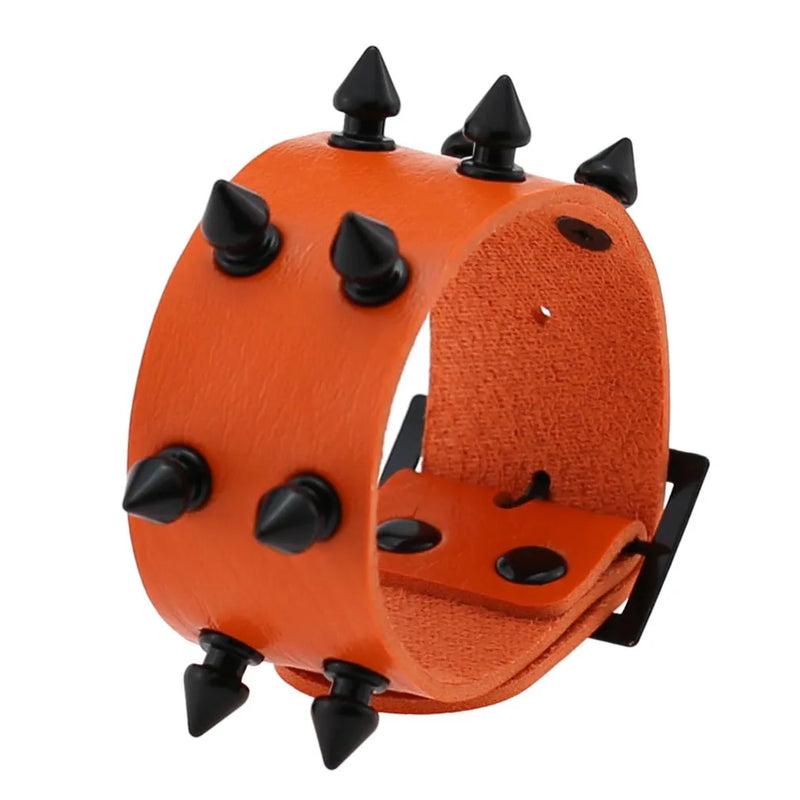 ZIMNO Goth Spikes Rivet Stud Wide Cuff Leather Bangle Bracelet
