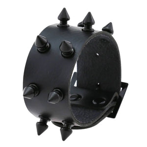 ZIMNO Goth Spikes Rivet Stud Wide Cuff Leather Bangle Bracelet