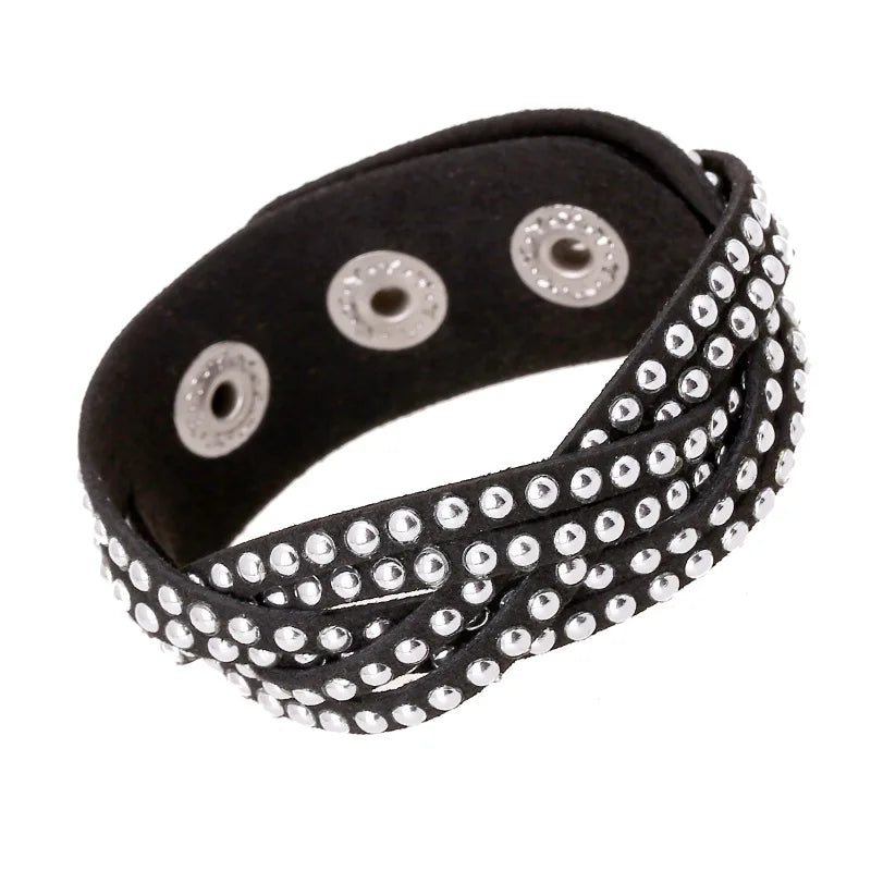 ZIMNO Goth spiral Stud Cuff brown Leather Bracelet