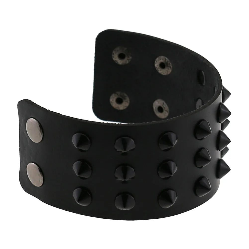 ZIMNO Men Leather Cuff Bracelet Goth Punk Armband