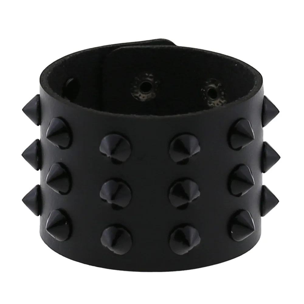 ZIMNO Men Leather Cuff Bracelet Goth Punk Armband