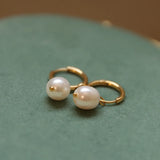 French Baroque Freshwater Pearls Huggie Hoop Earrings Stainless Steel