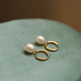 French Baroque Freshwater Pearls Huggie Hoop Earrings Stainless Steel