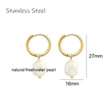 French Baroque Freshwater Pearls Huggie Hoop Earrings Stainless Steel