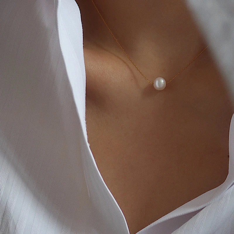 ZJ French Freshwater Pearl Choker Stainless Steel Collar Necklace