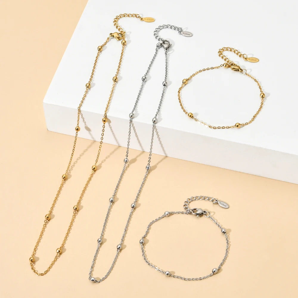 Minimalist Choker Necklace Beads Stainless Steel Chains Necklace