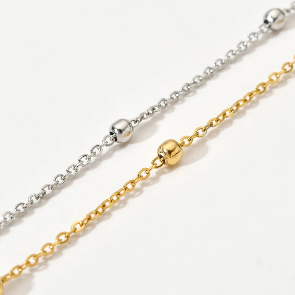 Minimalist Choker Necklace Beads Stainless Steel Chains Necklace