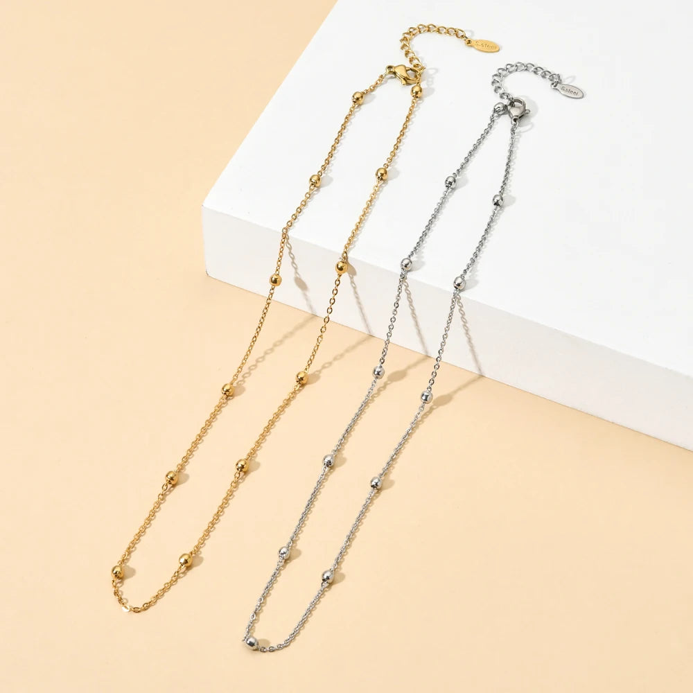 Minimalist Choker Necklace Beads Stainless Steel Chains Necklace