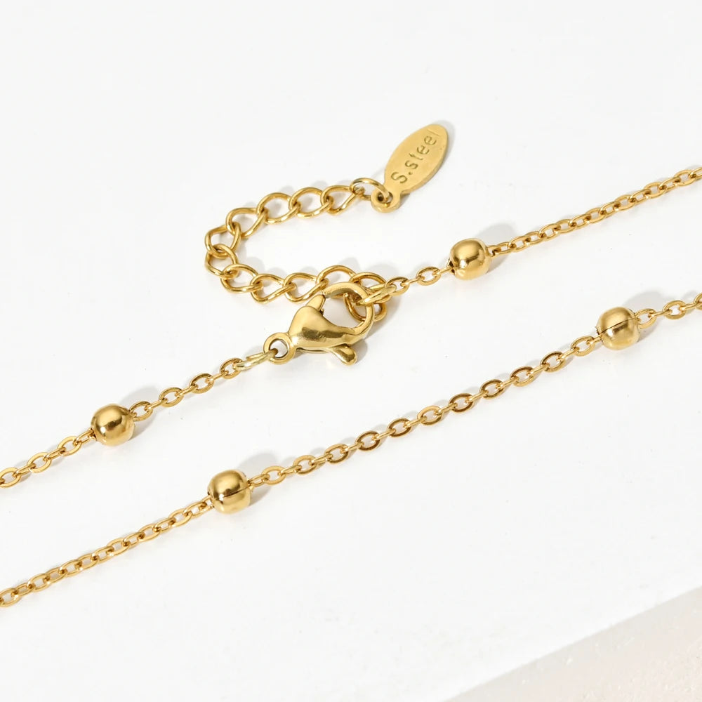 Minimalist Choker Necklace Beads Stainless Steel Chains Necklace
