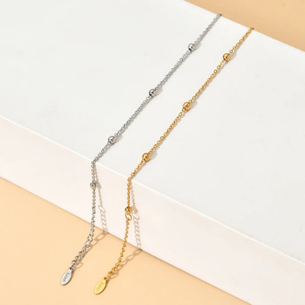 Minimalist Choker Necklace Beads Stainless Steel Chains Necklace