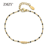 Boho Link Chain Stainless Steel Bracelet Tiny Feather Charm Pulseira