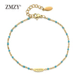 Boho Link Chain Stainless Steel Bracelet Tiny Feather Charm Pulseira