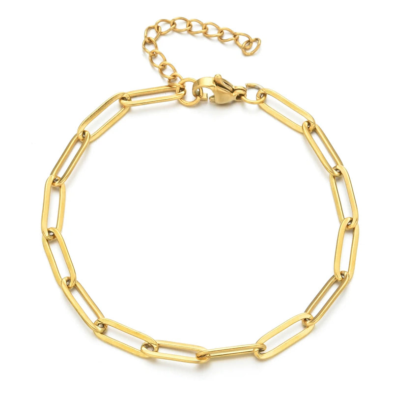 Boho Stainless Steel Chain Bracelet DIY Oval Chain Adjustable
