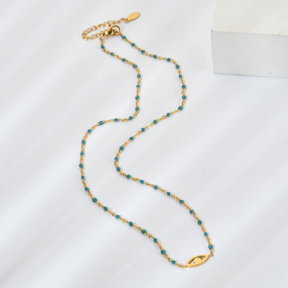 Boho Evil Eye Necklace for Women Girls Stainless Steel Clavicle Chain