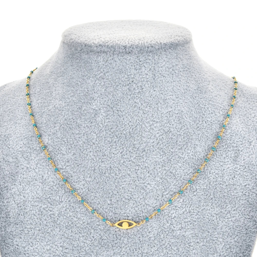 Boho Evil Eye Necklace for Women Girls Stainless Steel Clavicle Chain