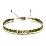 CZ LOVE Charm Bracelet Copper Initial Ribbon Chain Women Jewelry