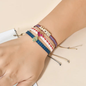 CZ LOVE Charm Bracelet Copper Initial Ribbon Chain Women Jewelry