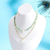 Stainless Steel Seed Beads Initial Chokers Shell Letter Pendant Name Necklace